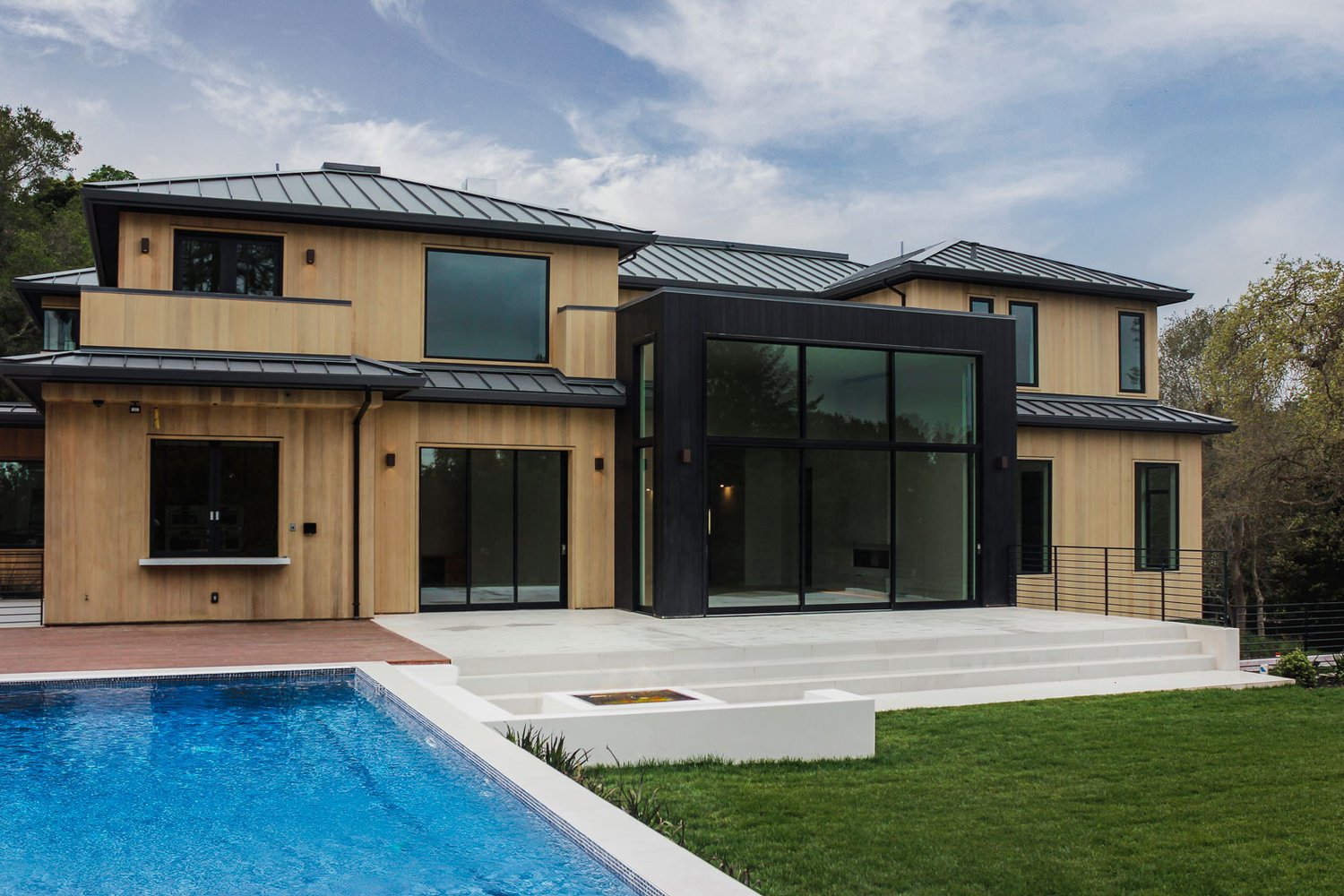 Atherton 01, timber-clad home overlooking the pool